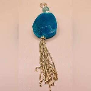 Large Blue Aquamarine Gemstone and Silver Chain Elegant Tassel Pendant